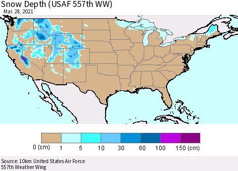 United States Snow Depth (USAF 557th WW) Thematic Map For 3/22/2021 - 3/28/2021