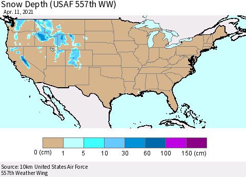 United States Snow Depth (USAF 557th WW) Thematic Map For 4/5/2021 - 4/11/2021