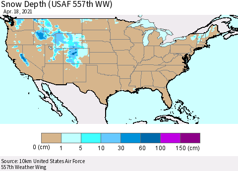 United States Snow Depth (USAF 557th WW) Thematic Map For 4/12/2021 - 4/18/2021