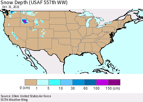United States Snow Depth (USAF 557th WW) Thematic Map For 10/25/2021 - 10/31/2021