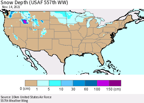 United States Snow Depth (USAF 557th WW) Thematic Map For 11/8/2021 - 11/14/2021