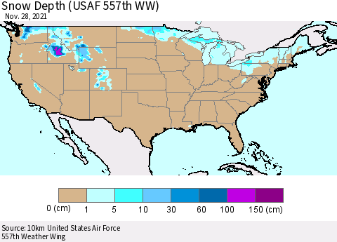 United States Snow Depth (USAF 557th WW) Thematic Map For 11/22/2021 - 11/28/2021