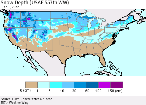 United States Snow Depth (USAF 557th WW) Thematic Map For 1/3/2022 - 1/9/2022