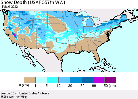 United States Snow Depth (USAF 557th WW) Thematic Map For 1/31/2022 - 2/6/2022
