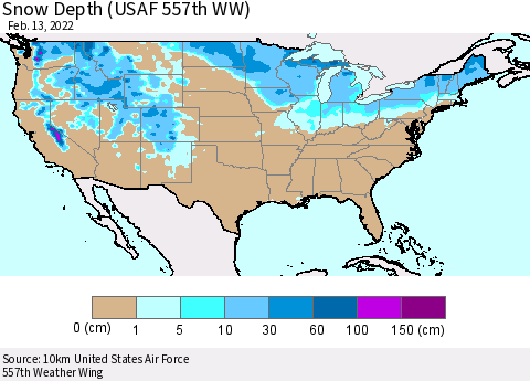 United States Snow Depth (USAF 557th WW) Thematic Map For 2/7/2022 - 2/13/2022