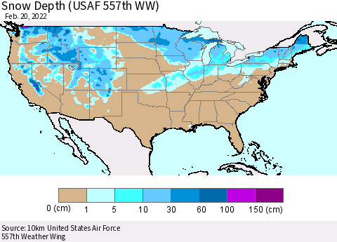 United States Snow Depth (USAF 557th WW) Thematic Map For 2/14/2022 - 2/20/2022