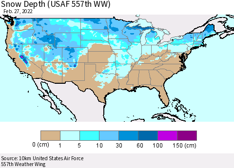 United States Snow Depth (USAF 557th WW) Thematic Map For 2/21/2022 - 2/27/2022