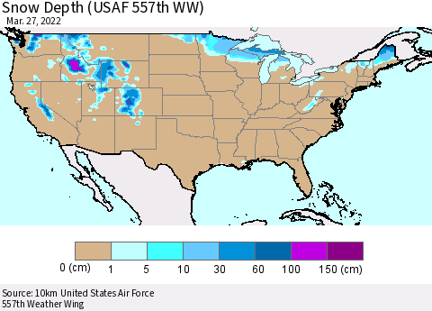 United States Snow Depth (USAF 557th WW) Thematic Map For 3/21/2022 - 3/27/2022