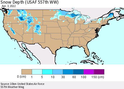 United States Snow Depth (USAF 557th WW) Thematic Map For 3/28/2022 - 4/3/2022