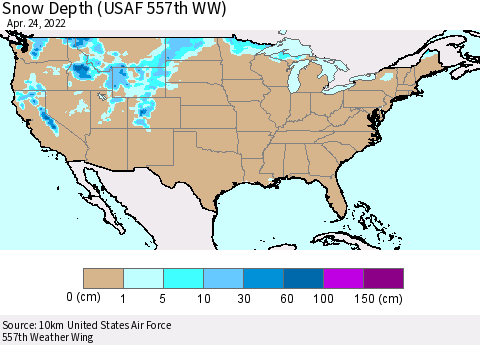 United States Snow Depth (USAF 557th WW) Thematic Map For 4/18/2022 - 4/24/2022