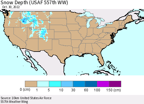 United States Snow Depth (USAF 557th WW) Thematic Map For 10/24/2022 - 10/30/2022