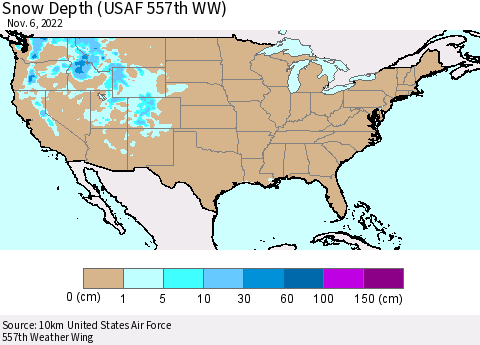 United States Snow Depth (USAF 557th WW) Thematic Map For 10/31/2022 - 11/6/2022