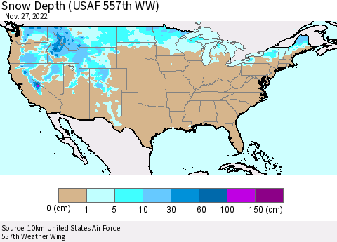 United States Snow Depth (USAF 557th WW) Thematic Map For 11/21/2022 - 11/27/2022