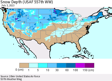 United States Snow Depth (USAF 557th WW) Thematic Map For 1/30/2023 - 2/5/2023