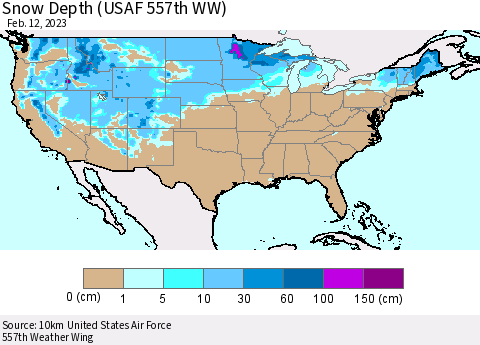 United States Snow Depth (USAF 557th WW) Thematic Map For 2/6/2023 - 2/12/2023