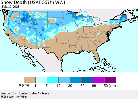 United States Snow Depth (USAF 557th WW) Thematic Map For 2/13/2023 - 2/19/2023