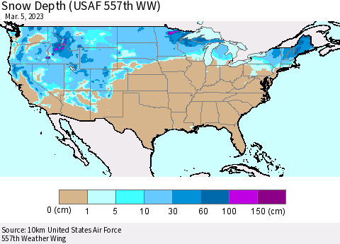 United States Snow Depth (USAF 557th WW) Thematic Map For 2/27/2023 - 3/5/2023