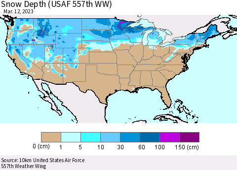United States Snow Depth (USAF 557th WW) Thematic Map For 3/6/2023 - 3/12/2023