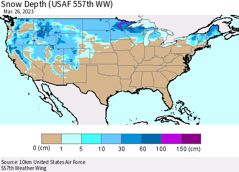 United States Snow Depth (USAF 557th WW) Thematic Map For 3/20/2023 - 3/26/2023