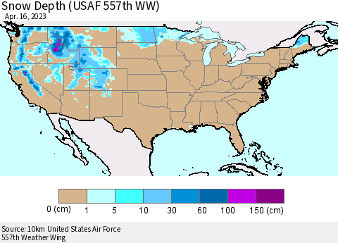 United States Snow Depth (USAF 557th WW) Thematic Map For 4/10/2023 - 4/16/2023