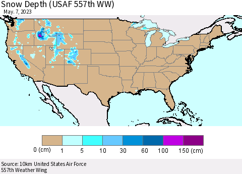 United States Snow Depth (USAF 557th WW) Thematic Map For 5/1/2023 - 5/7/2023
