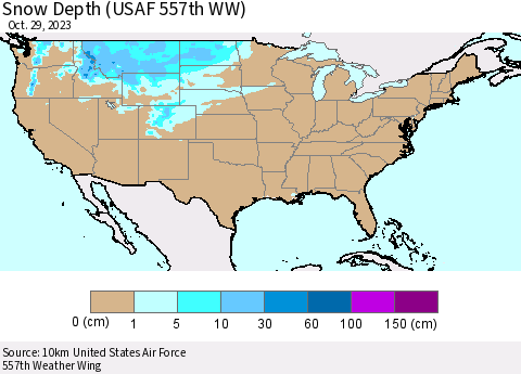 United States Snow Depth (USAF 557th WW) Thematic Map For 10/23/2023 - 10/29/2023
