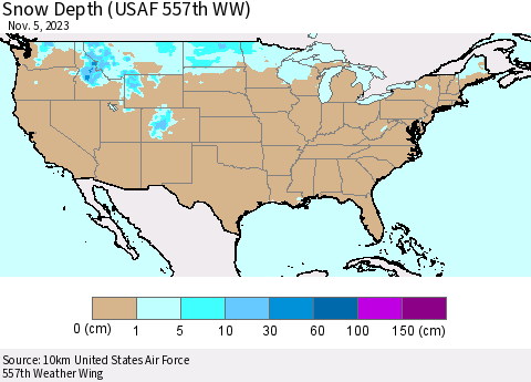 United States Snow Depth (USAF 557th WW) Thematic Map For 10/30/2023 - 11/5/2023