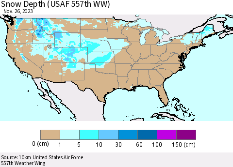 United States Snow Depth (USAF 557th WW) Thematic Map For 11/20/2023 - 11/26/2023