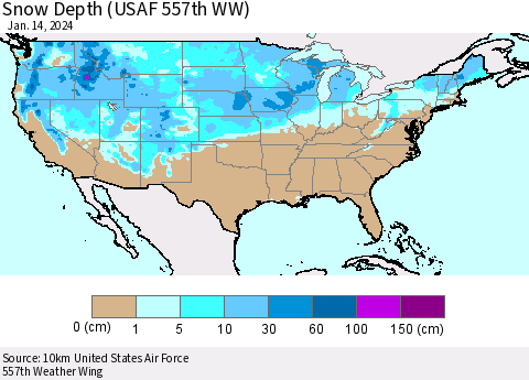 United States Snow Depth (USAF 557th WW) Thematic Map For 1/8/2024 - 1/14/2024