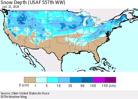 United States Snow Depth (USAF 557th WW) Thematic Map For 1/15/2024 - 1/21/2024