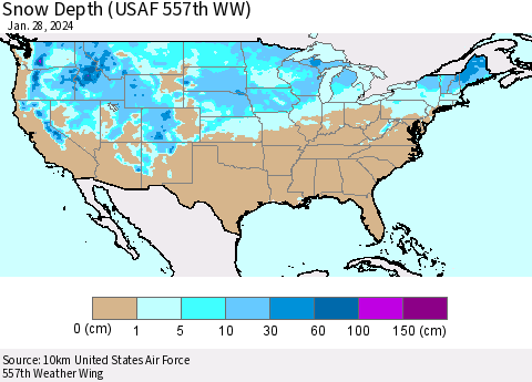United States Snow Depth (USAF 557th WW) Thematic Map For 1/22/2024 - 1/28/2024