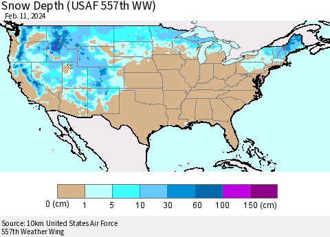 United States Snow Depth (USAF 557th WW) Thematic Map For 2/5/2024 - 2/11/2024