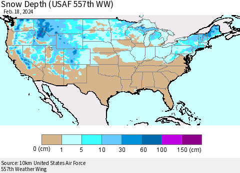 United States Snow Depth (USAF 557th WW) Thematic Map For 2/12/2024 - 2/18/2024