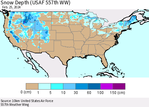 United States Snow Depth (USAF 557th WW) Thematic Map For 2/19/2024 - 2/25/2024