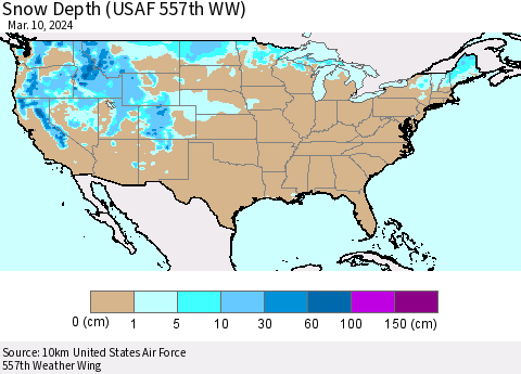 United States Snow Depth (USAF 557th WW) Thematic Map For 3/4/2024 - 3/10/2024