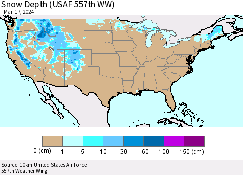 United States Snow Depth (USAF 557th WW) Thematic Map For 3/11/2024 - 3/17/2024