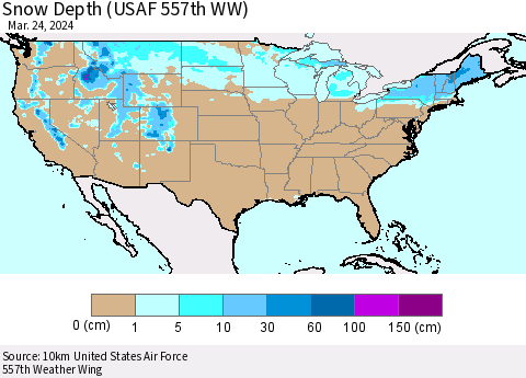 United States Snow Depth (USAF 557th WW) Thematic Map For 3/18/2024 - 3/24/2024