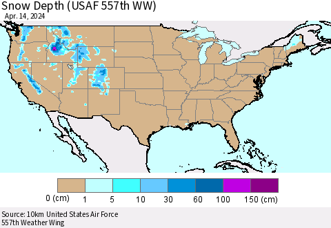 United States Snow Depth (USAF 557th WW) Thematic Map For 4/8/2024 - 4/14/2024