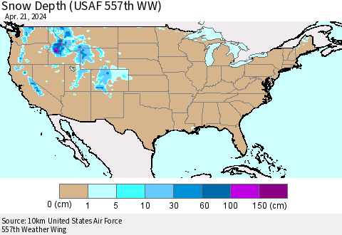 United States Snow Depth (USAF 557th WW) Thematic Map For 4/15/2024 - 4/21/2024