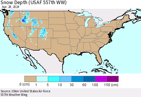 United States Snow Depth (USAF 557th WW) Thematic Map For 4/22/2024 - 4/28/2024