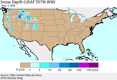 United States Snow Depth (USAF 557th WW) Thematic Map For 4/29/2024 - 5/5/2024