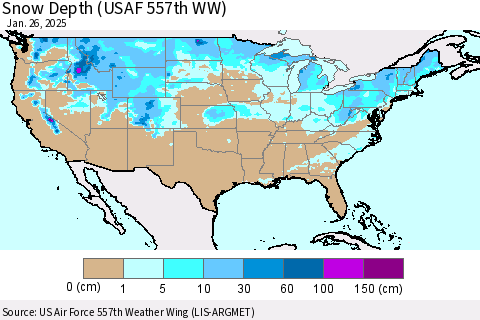 United States Snow Depth (USAF 557th WW) Thematic Map For 1/20/2025 - 1/26/2025