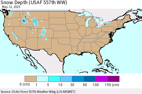 United States Snow Depth (USAF 557th WW) Thematic Map For 5/5/2025 - 5/11/2025