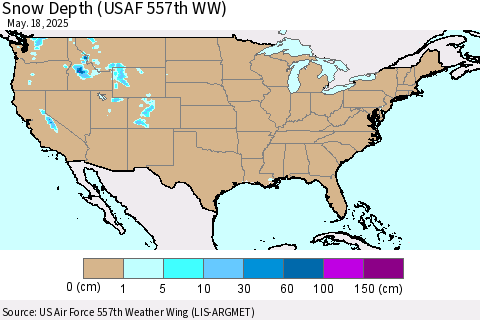 United States Snow Depth (USAF 557th WW) Thematic Map For 5/12/2025 - 5/18/2025