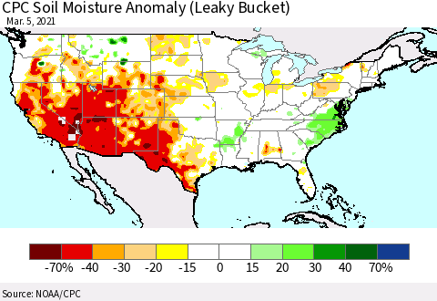 United States CPC Soil Moisture Anomaly (Leaky Bucket) Thematic Map For 3/1/2021 - 3/5/2021