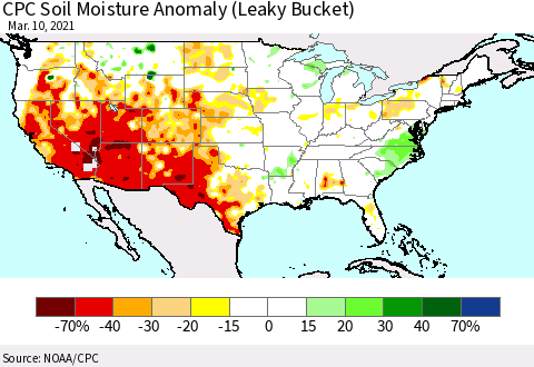 United States CPC Soil Moisture Anomaly (Leaky Bucket) Thematic Map For 3/6/2021 - 3/10/2021