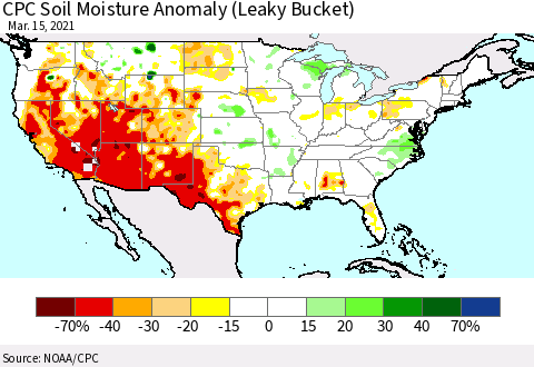United States CPC Soil Moisture Anomaly (Leaky Bucket) Thematic Map For 3/11/2021 - 3/15/2021