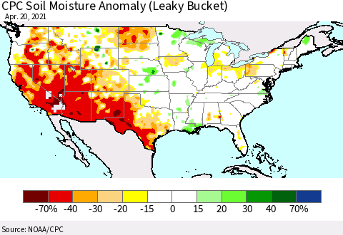 United States CPC Soil Moisture Anomaly (Leaky Bucket) Thematic Map For 4/16/2021 - 4/20/2021