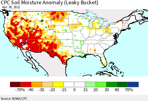 United States CPC Soil Moisture Anomaly (Leaky Bucket) Thematic Map For 4/26/2021 - 4/30/2021