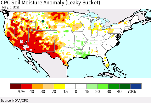 United States CPC Soil Moisture Anomaly (Leaky Bucket) Thematic Map For 5/1/2021 - 5/5/2021
